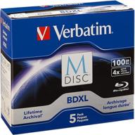 verbatim 98913 m-disc bdxl 100gb 4x with branded surface – (5-pack) jewel cases, blue logo
