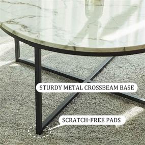 img 1 attached to VONLUCE 36-Inch Modern Round Coffee Table: Faux Marble Top, Mid-Century Cocktail Table with Metal Frame, Versatile Accent for Living Rooms, Bedrooms, Entryways, Decor, and More - White Marble and Black