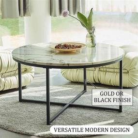 img 3 attached to VONLUCE 36-Inch Modern Round Coffee Table: Faux Marble Top, Mid-Century Cocktail Table with Metal Frame, Versatile Accent for Living Rooms, Bedrooms, Entryways, Decor, and More - White Marble and Black