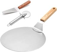 🍕 ultimate pizza peel set: 10 inch stainless steel spatula paddle, wood handle, easy storage (includes pizza cutter wheel & shovel) logo