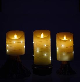 img 2 attached to 🕯️ DANIP Набор беспламенных свечей с гирляндами - 3 светодиодные свечи, пульт управления с 10 кнопками, функция таймера на 24 часа, танцующее пламя, настоящий воск, работает от батареек (белый слоновой кости)