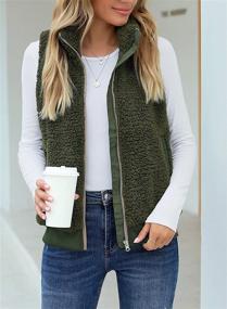 img 3 attached to Luvamia Women's Casual Fleece Vest, Sleeveless Sherpa Winter Warm Jacket with Zipper and Pockets, Lightweight Outwear Coat in Black, Sizes 16-18