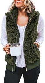 img 4 attached to Luvamia Women's Casual Fleece Vest, Sleeveless Sherpa Winter Warm Jacket with Zipper and Pockets, Lightweight Outwear Coat in Black, Sizes 16-18