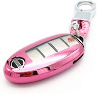 🔑 cajek pink key fob case tpu skin cover protector with key chain for 2018-2020 nissan altima sentra rogue murano maxima versa leaf titan - keyless remote control compatible logo