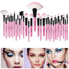 img 1 attached to 💄 Enhance Your Beauty Routine with Yuwaku Pink Makeup Brush Set – 32pcs Premium Synthetic Brushes, Kabuki Foundation Brush, Blending Face Powder, Blush, Concealers, Eye Shadows – All-in-One Cosmetic Brushes Kit with Stylish Nylon Bag