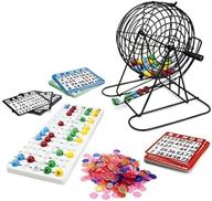 🎱 ultimate jumbo bingo set - 9-inch metal cage, calling board, 75 colored balls, 500 bingo chips, & 100 bingo cards for large group games, game night, bingo hall & holiday activities logo