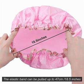 img 2 attached to 🚿 YIZIJIZI 2 Pack Reusable Shower Cap: Large Double Layer Waterproof Hair Caps for Women with Long Thick Hair - Pink & Grey