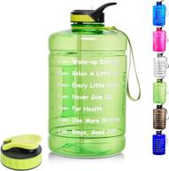 💧 large 1-gallon water bottle with time marker, straw, and bpa-free design - leak proof, durable - perfect for gym, hiking, outdoor sports, school, and office - green logo