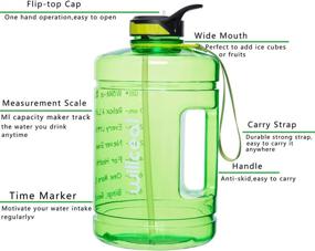 img 1 attached to 💧 Large 1-Gallon Water Bottle with Time Marker, Straw, and BPA-Free Design - Leak Proof, Durable - Perfect for Gym, Hiking, Outdoor Sports, School, and Office - Green