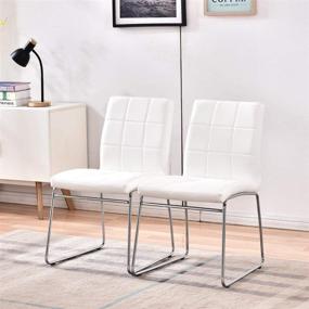 img 1 attached to 🪑 White Dining Room Chairs Set of 2: Modern Accent Kitchen Chairs with Checkered Pattern Back and Chrome Legs - Comfortable Side Chairs for Indoor Use