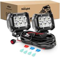 nilight zh009 led light bar twin pack - 18w spot off road lights with 16awg wiring harness kit, 2 lead - 2 years warranty logo