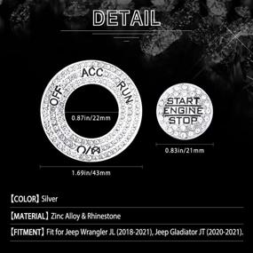 img 2 attached to 🚙 Jeep Wrangler JL Gladiator JT Car Bling Accessories 2021 2020 2019 2018: CARFIB Ignition Button Ring Start Stop Decals Caps Covers for Men Women - Zinc Alloy Rhinestone Silver (2 Pack)