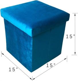 img 3 attached to 🪑 YIFONTIN Velvet Blue Folding Storage Ottoman Cube Box Footrest Stool with Lid - 15 inch Foam Padded Seat Footstool for Entryway Bedside Reading Room, Foldable Foot Stool.