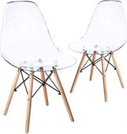 canglong clear plastic side accent chairs with natural wood legs - set of 2 for kitchen, dining, living, guest, bedroom logo