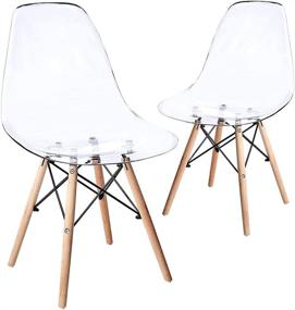 img 4 attached to CangLong Clear Plastic Side Accent Chairs with Natural Wood Legs - Set of 2 for Kitchen, Dining, Living, Guest, Bedroom