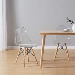 img 2 attached to CangLong Clear Plastic Side Accent Chairs with Natural Wood Legs - Set of 2 for Kitchen, Dining, Living, Guest, Bedroom