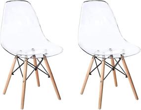 img 3 attached to CangLong Clear Plastic Side Accent Chairs with Natural Wood Legs - Set of 2 for Kitchen, Dining, Living, Guest, Bedroom