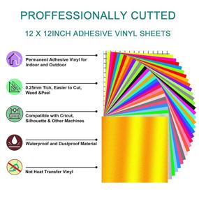 img 3 attached to HomeMall Permanent Vinyl for Cricut: 40 Pack 12x12 Adhesive Vinyl Sheets + 2 Pack Transfer Tape Sheets – 24 Colors Set for Cricut, Silhouette, and Cameo