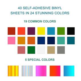 img 2 attached to HomeMall Permanent Vinyl for Cricut: 40 Pack 12x12 Adhesive Vinyl Sheets + 2 Pack Transfer Tape Sheets – 24 Colors Set for Cricut, Silhouette, and Cameo