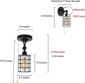 img 3 attached to Baiwaiz черная металлическая подвеска с выключателем-цепочкой для потолочного освещения - индустриальная полуприкрепленная силовая сетка с регулируемым маленьким бра - Edison E26 149