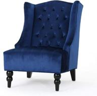 🔵 navy blue velvet high-back club chair by christopher knight home логотип