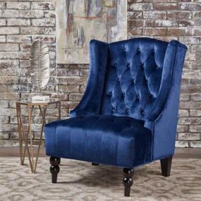 img 1 attached to 🔵 Navy Blue Velvet High-Back Club Chair by Christopher Knight Home