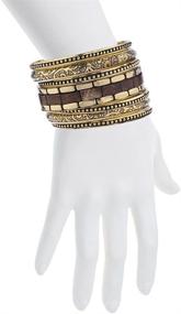 img 2 attached to 🌿 LUX ACCESSORIES Wood Burnished Aztec Multi Bangle Bracelet Set in Gold Tone