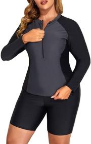 img 3 attached to Daci Plus Size Long Sleeve Zip Front Rash Guard Tankini with Boy Shorts - UPF 50, Athletic Swimwear