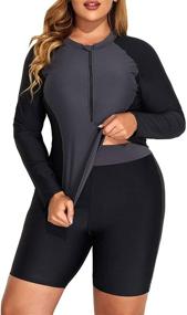img 4 attached to Daci Plus Size Long Sleeve Zip Front Rash Guard Tankini with Boy Shorts - UPF 50, Athletic Swimwear