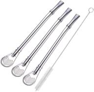 🍵 yerba mate bombilla gourd filter straws - set of 3 - 6.1 inch long, food-grade stainless steel spoon bombillas straws for mate tea - includes cleaning brush (silver) логотип