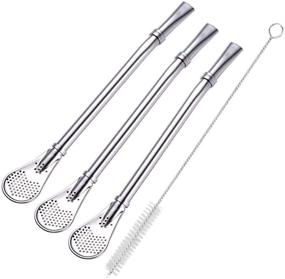 img 4 attached to 🍵 Yerba Mate Bombilla Gourd Filter Straws - Set of 3 - 6.1 inch Long, Food-Grade Stainless Steel Spoon Bombillas Straws for Mate Tea - Includes Cleaning Brush (Silver)