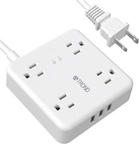 img 4 attached to 💡 USB Power Strip: TROND 5ft Extension Cord 2 Prong to 3 Prong Adapter with 4 Widely Spaced AC Outlets &amp; 3 USB Charging Ports, Wall Mount Surge Protector 1440J for Non-Grounded Plug - White