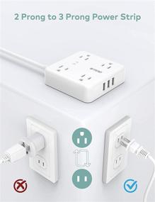 img 3 attached to 💡 USB Power Strip: TROND 5ft Extension Cord 2 Prong to 3 Prong Adapter with 4 Widely Spaced AC Outlets &amp; 3 USB Charging Ports, Wall Mount Surge Protector 1440J for Non-Grounded Plug - White