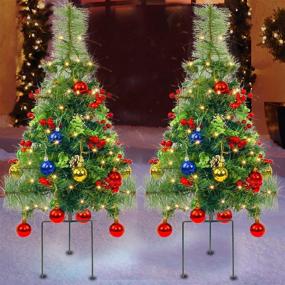 img 1 attached to FUNPENY Set of 2 30 Inch Outdoor Pathway Christmas Tree Decorations, Battery Operated Pre-Lit Small Christmas Trees with 50 LED Lights - Ideal for Home Yard Porch Garden, Party Decor Clearance