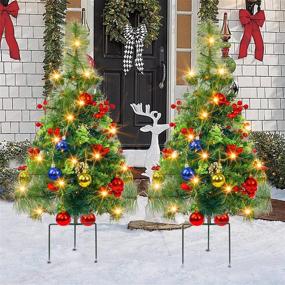 img 4 attached to FUNPENY Set of 2 30 Inch Outdoor Pathway Christmas Tree Decorations, Battery Operated Pre-Lit Small Christmas Trees with 50 LED Lights - Ideal for Home Yard Porch Garden, Party Decor Clearance