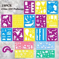 🎨 czong 18 pcs plastic journal stencils set: unleash creativity with 200+ different patterns – perfect educational toy for kids! includes 1 washable template drawing stencil, ideal for painting. comes with zipper bag! logo