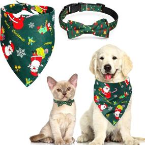 img 4 attached to 🎄 Frienda 2-Piece Christmas Dog Bandana and Collar Set - Classic Christmas Dog Scarf, Washable and Adjustable - Christmas Dog Collar with Bow - Pet Costume Accessories for Cats and Dogs