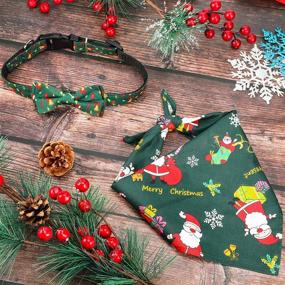 img 1 attached to 🎄 Frienda 2-Piece Christmas Dog Bandana and Collar Set - Classic Christmas Dog Scarf, Washable and Adjustable - Christmas Dog Collar with Bow - Pet Costume Accessories for Cats and Dogs