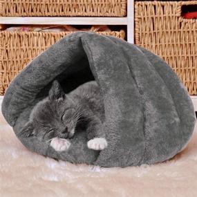 img 1 attached to MeiLiMiYu Cozy Plush Cat Cave Tent Bed: Self Warming, Washable, Portable Sleeping Bag for Indoor Cats and Puppies