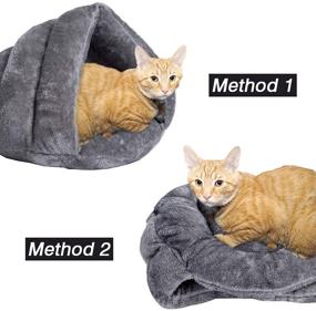 img 3 attached to MeiLiMiYu Cozy Plush Cat Cave Tent Bed: Self Warming, Washable, Portable Sleeping Bag for Indoor Cats and Puppies