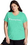 stylish champion women's plus jersey v-neck 👚 tee with script logo: perfect for comfort and fashion логотип