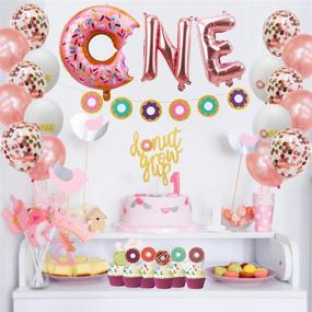 img 2 attached to Donut First Birthday Party Decoration Supplies Kit: 37Pcs, 1st Birthday Decorations with Donut One Foil Balloon, Donut Banner, Donut Grow up Banner, Cake Topper, Swirl, Star Foil, Latex Balloon