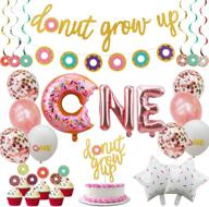 donut first birthday party decoration supplies kit: 37pcs, 1st birthday decorations with donut one foil balloon, donut banner, donut grow up banner, cake topper, swirl, star foil, latex balloon logo