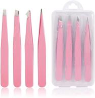 tirdkid 4-piece tweezers set - professional stainless steel precision tweezers for eyebrows, facial hair, ingrown hair, splinter, blackhead and tick removal (pink) logo