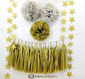 img 2 attached to NekstGen White-Gold Polka Dot Pom Poms Tissue Paper Decorations – Tassel Glitter Star Garlands, Balloons, Perfect for 50th Wedding Anniversary, Birthday, Baby Graduation, and Bridal Shower - 30 Pieces