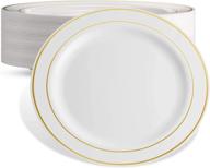 🍽️ kao mart white & gold heavy duty plastic disposable 7.5 inch dessert appetizer plates - ideal for weddings, parties, baby showers, birthdays, holidays (pack of 40) logo