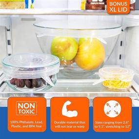 img 2 attached to 🔒 Modfamily Silicone Stretch Lids (7 Pack, including Exclusive XL Size) – Reusable and Expandable to Fit Various Container Sizes and Shapes. Exceptional for Food Preservation, Suitable for Dishwasher and Freezer