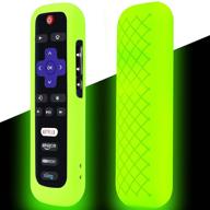 roku remote case - silicone protective cover & battery cover for tcl roku smart tv streaming stick remote - universal sleeve skin in green, glow in the dark logo