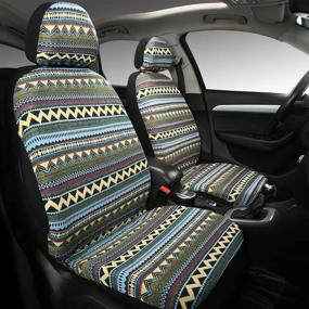 img 3 attached to Universal Size AUTOJING Boho Front Seat Covers - Durable Baja 🚗 Saddle Blanket Cloth, Suitable for Most Cars and SUVs, Color: Black (FRONT-02)