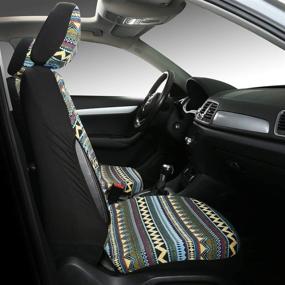 img 2 attached to Universal Size AUTOJING Boho Front Seat Covers - Durable Baja 🚗 Saddle Blanket Cloth, Suitable for Most Cars and SUVs, Color: Black (FRONT-02)